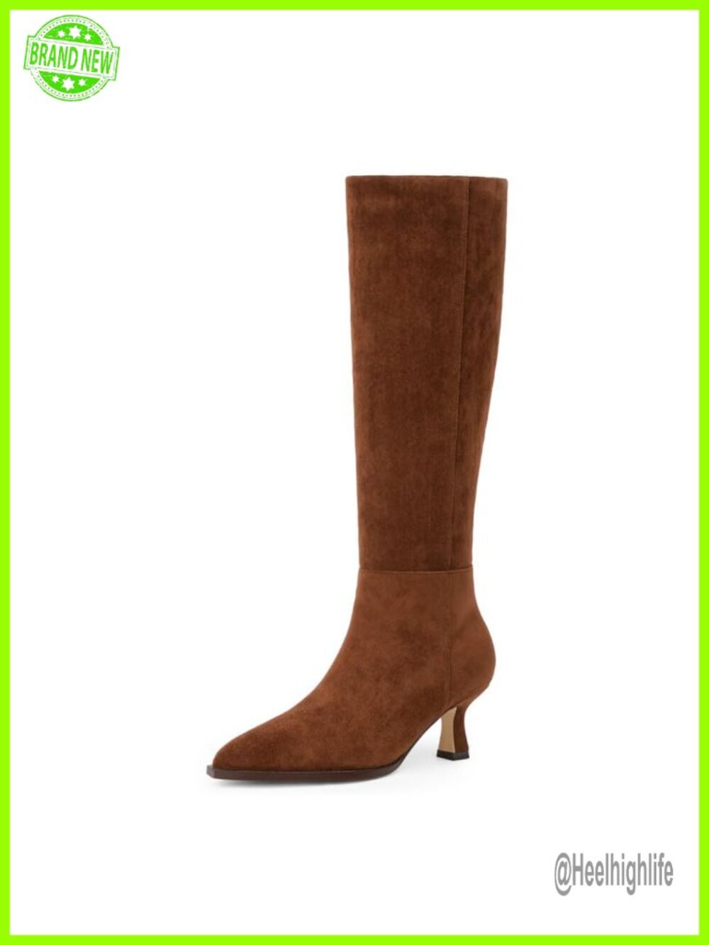 Kitten Heel Knee High Boots Faux Suede Pointed Toe Side Zip Womens